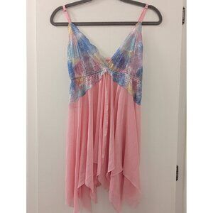 Pink Sheer Babydoll Nightgown With Multicolor Lace Detail Size 1XL